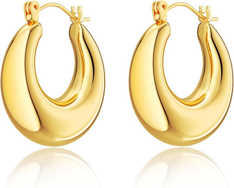 Tewiky Chunky Gold Hoop Earrings for Women, 14k Gold Plated Thick Triple Hoop Earrings Hypoallergenic Trendy Chunky Gold Hoops Earrings Dainty Jewelry Gifts for Women - Image 1